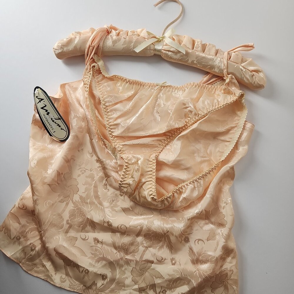 A’Milano vintage romantic floral satin lingerie set top pantie hanger size M